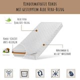 Kindermatratze 60x120 | 70x140 | 80x160 | 80x180 | 90x200 cm KOKOS mit gestepptem Aloe Vera-Bezug und Spannbettlaken (optional), 10 cm hoch, Babymatratze Kindermatratze Kokos-Matratze für Babybett oder Kinderbett,Körpergewicht bis 60kg
