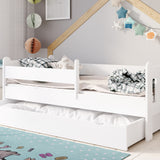 Kinderbett 90x200 | 80x180 | 80x160 cm mit Matratze (optional), Schublade, Rausfallschutz & Lattenrost in weiß Mädchen Jungen Bett