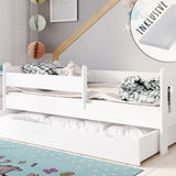 Kinderbett 90x200 | 80x180 | 80x160 cm mit Matratze (optional), Schublade, Rausfallschutz & Lattenrost in weiß Mädchen Jungen Bett