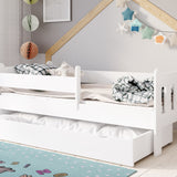 Kinderbett 90x200 | 80x180 | 80x160 cm mit Matratze (optional), Schublade, Rausfallschutz & Lattenrost in weiß Mädchen Jungen Bett